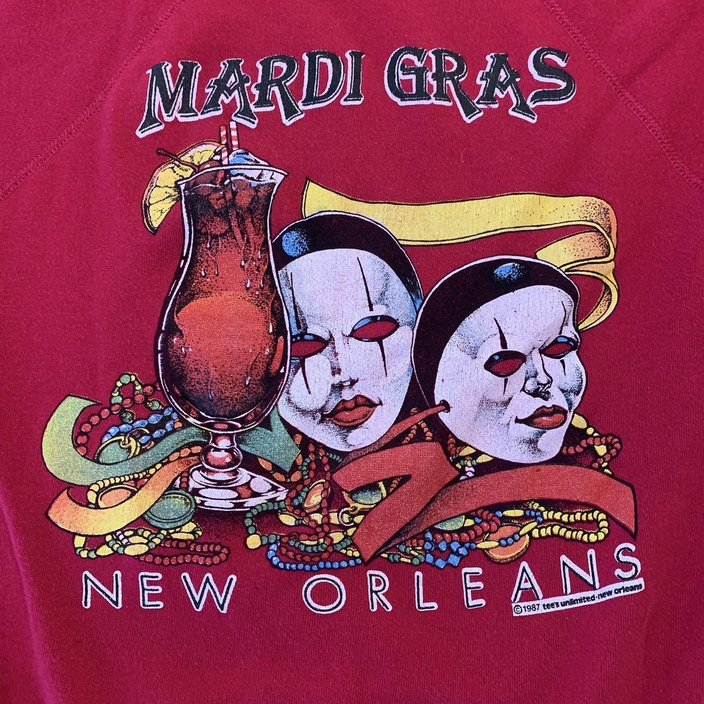 Vintage Mardi Gras New Orleans Sweatshirt‎ Mens Small Red Tees Unlimited 80s